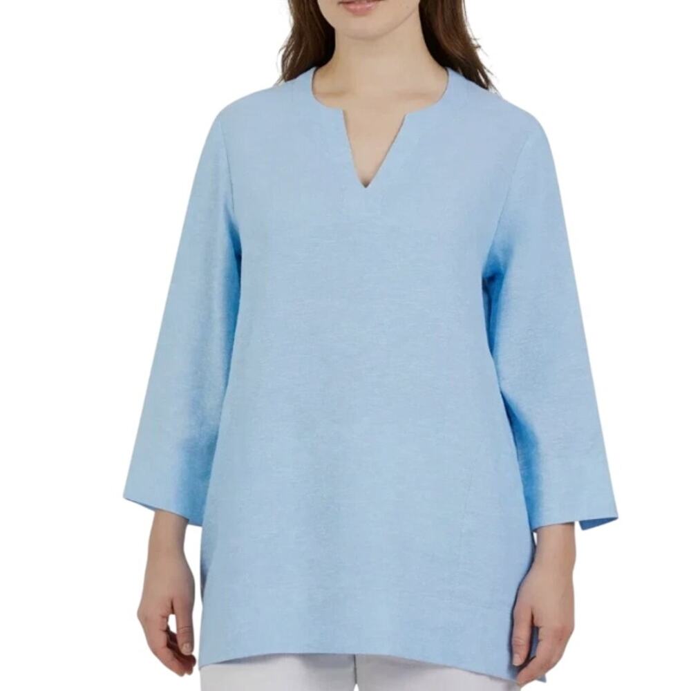 Lands End Women Blue Split Neck 3/4 Sleeve Tunic M